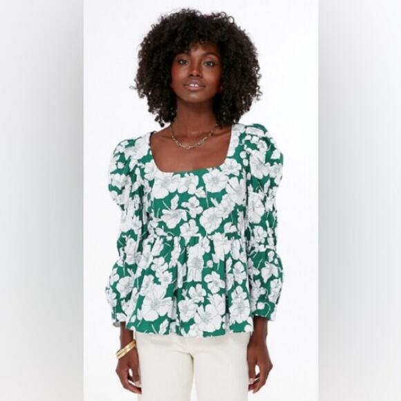 Tuckernuck Hyacinth House Green Floral Clemons Blouse NWT Size X-Small